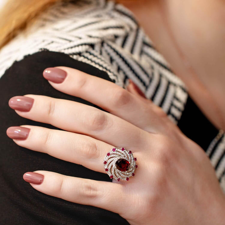 Garnet Ring With Unique Oxidized Silver Design – Super Silver